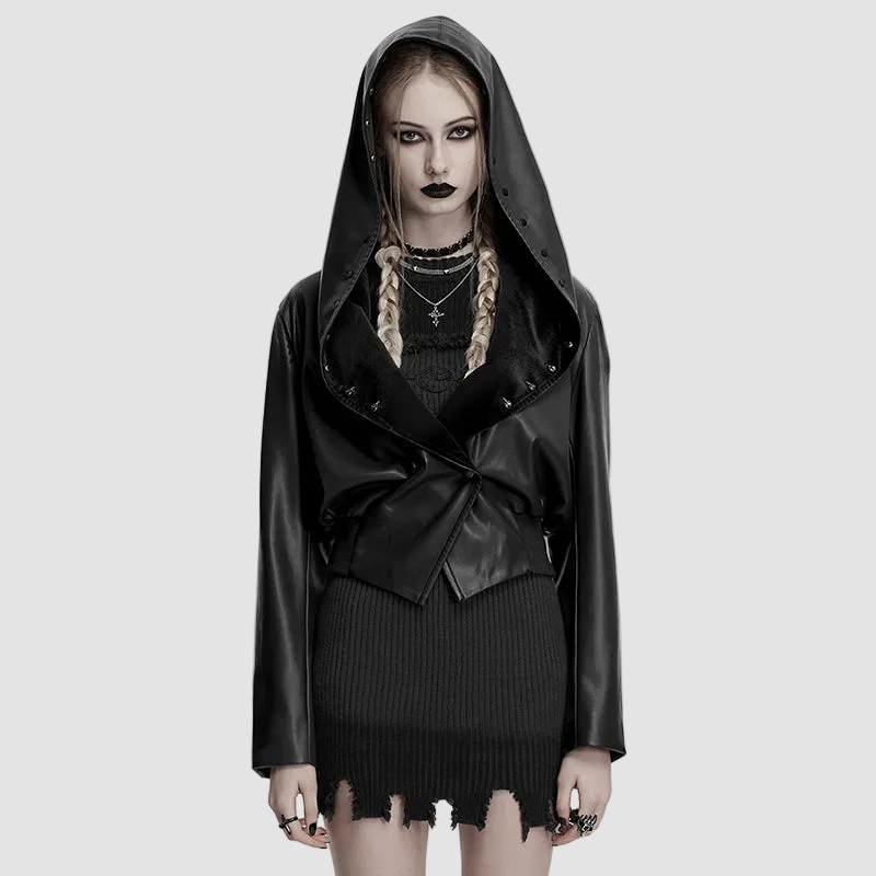 Punk Rave Nyx Hooded Faux Leather Jacket