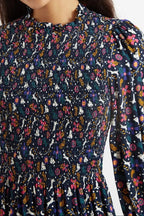 Louche Peppi White Rabbit Print Smocked Bodice Midi Dress