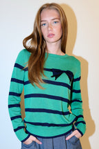 Bly Bow Intarsia Striped Jumper – Navy