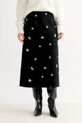 Buffy Daisy Tweed Midi Skirt - Black