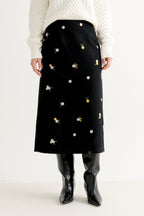 Buffy Daisy Tweed Midi Skirt - Black