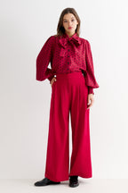 Tyler Fine Twill Pleat Front Wide Leg Trouser - Chilli Red
