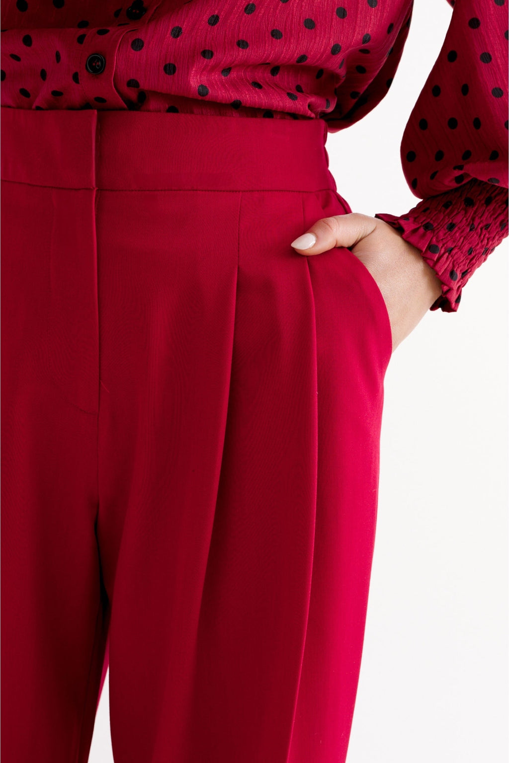 Tyler Fine Twill Pleat Front Wide Leg Trouser - Chilli Red