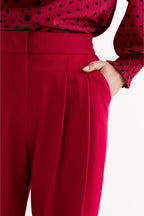 Tyler Fine Twill Pleat Front Wide Leg Trouser - Chilli Red