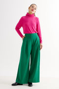 Tyler Fine Twill Pleat Front Wide Leg Trouser - Ivy Green
