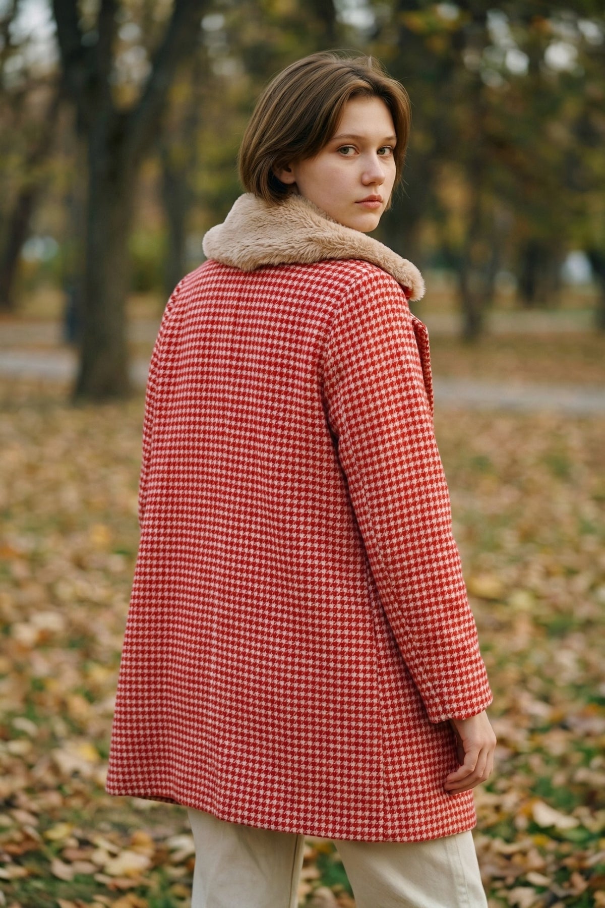 Dryden Herringbone Red And White Collar Coat