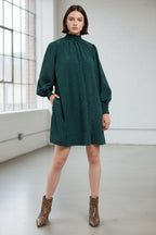 Louche Brigitta Micro Dot Throw On Smock Dress in Green