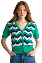 Louche Jeanie Zig Zag Stripe Short Sleeve Cardigan