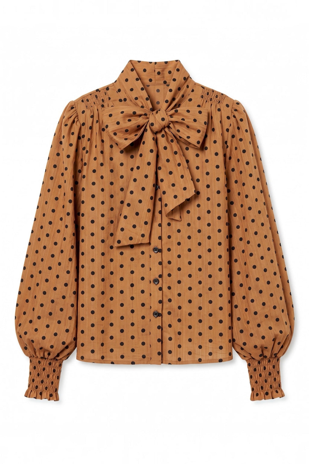 Aditi Spot Tie Neck Blouse - Toffee