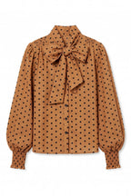 Aditi Spot Tie Neck Blouse - Toffee
