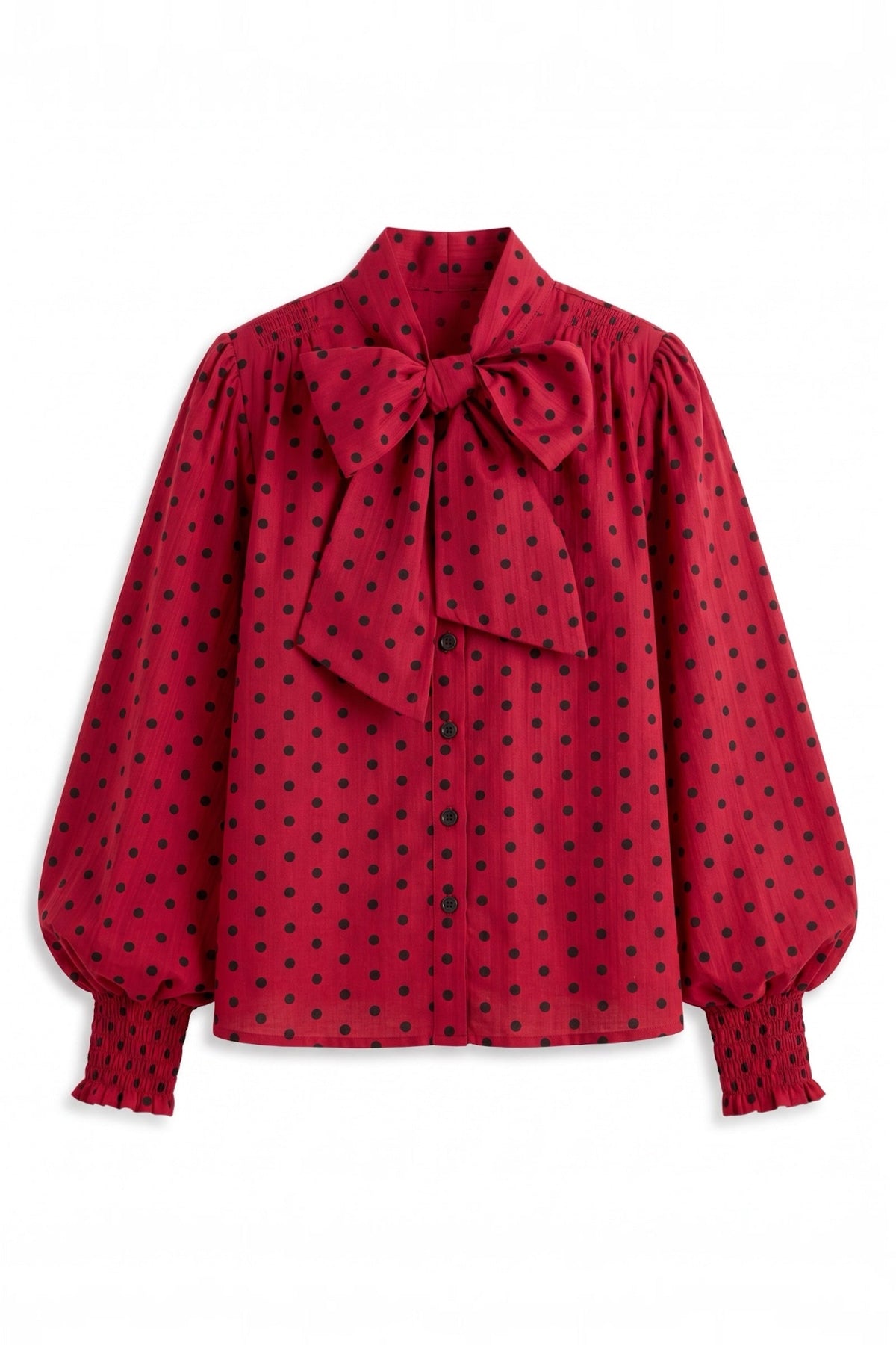 Aditi Spot Tie Neck Blouse - Wine