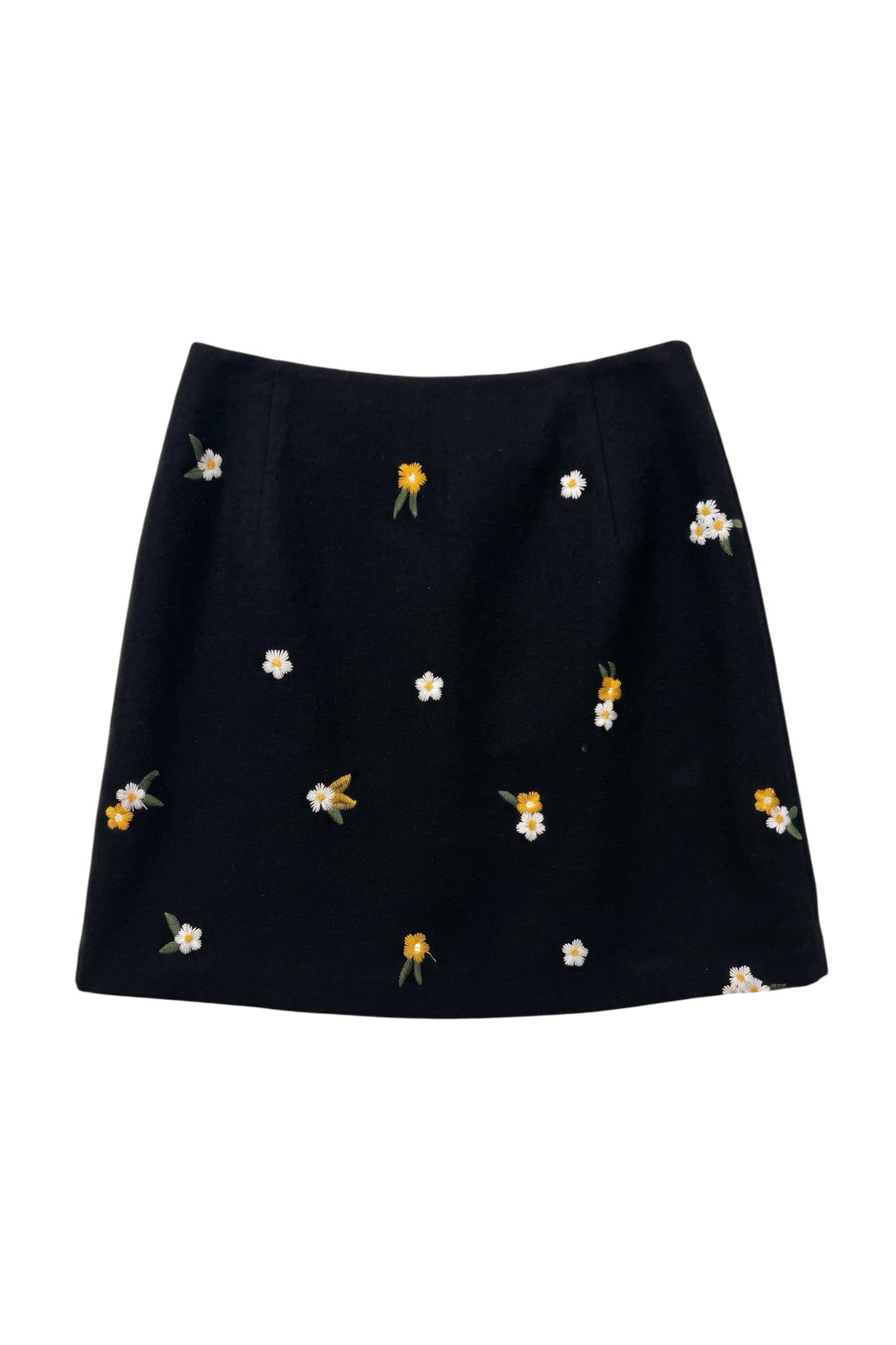 Aubin Daisy Embroidered Tweed A-Line Skirt - Black