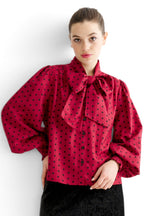Aditi Spot Tie Neck Blouse - Wine