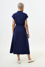 Reese Linen Mix Button Through Midi Shirt Dress - Navy