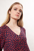 Louche Rheane Gingham Twist Print Long Sleeve V Neck Midi Dress