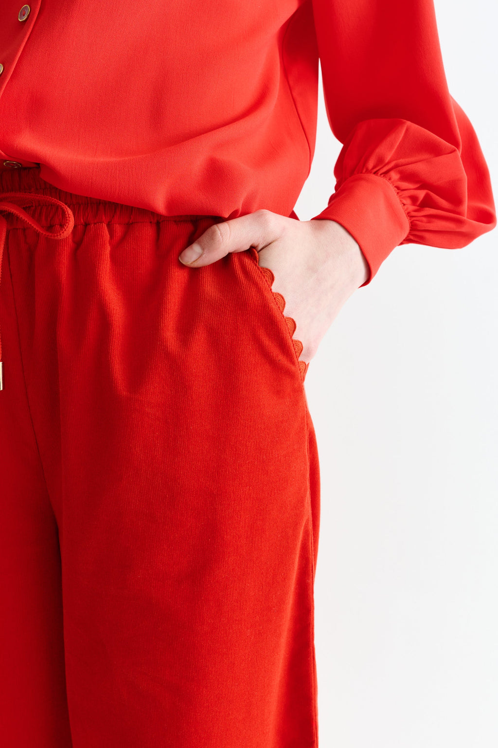 River Babycord Ric Rac Trim Wide Leg Trouser - Red