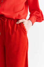 River Babycord Ric Rac Trim Wide Leg Trouser - Red
