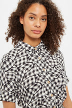 Louche Shauna Gingham Twist Print Short Sleeve Shirtdress