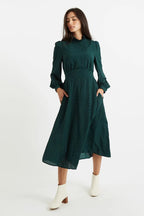 Louche Sorrel Micro Dot Long Sleeve Midi Dress in Green