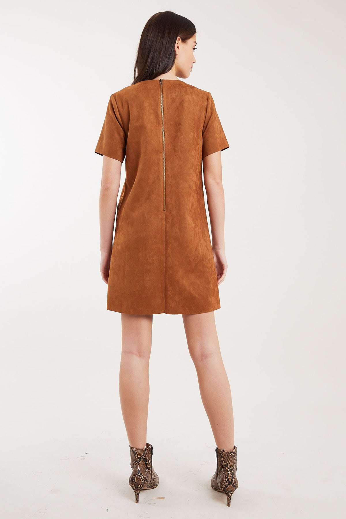 Louche Sylvie Faux Suede Mini Dress 10 Tan