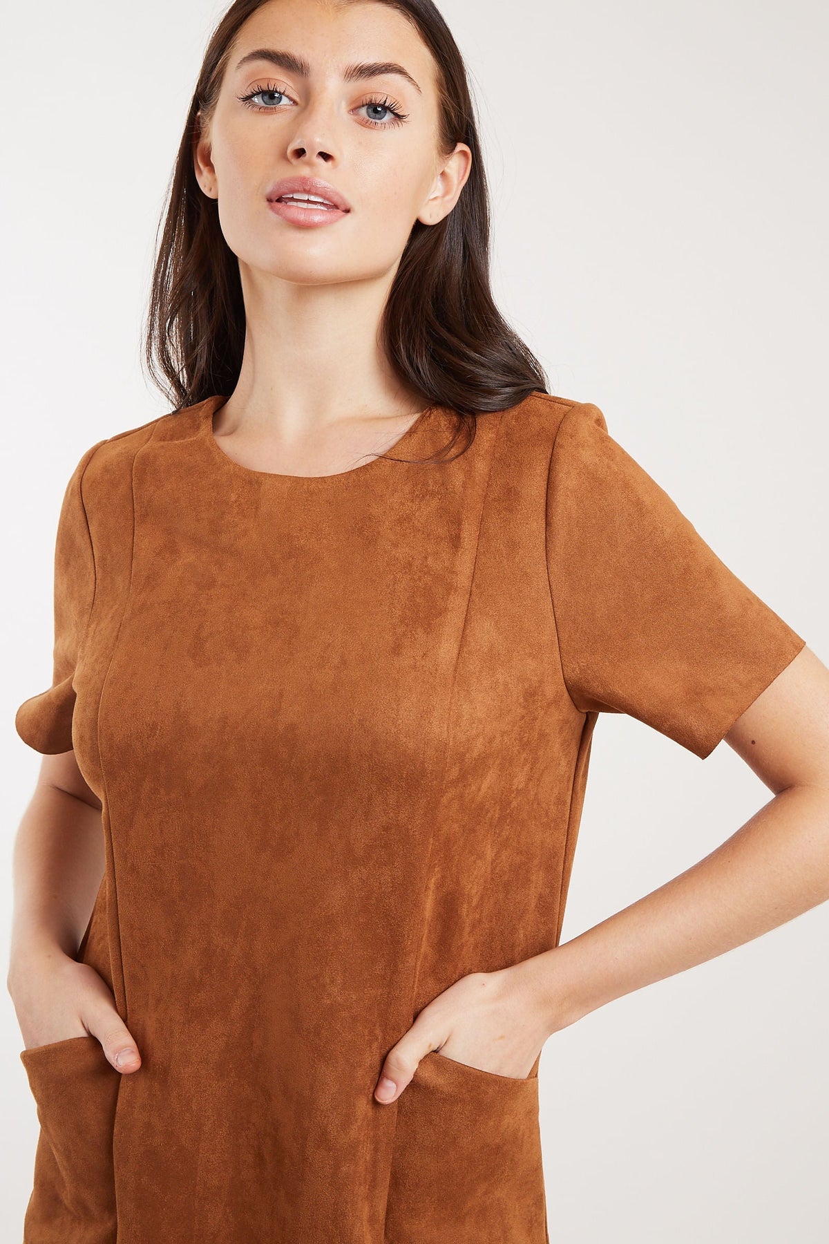 Louche Sylvie Faux Suede Mini Dress 12 Tan
