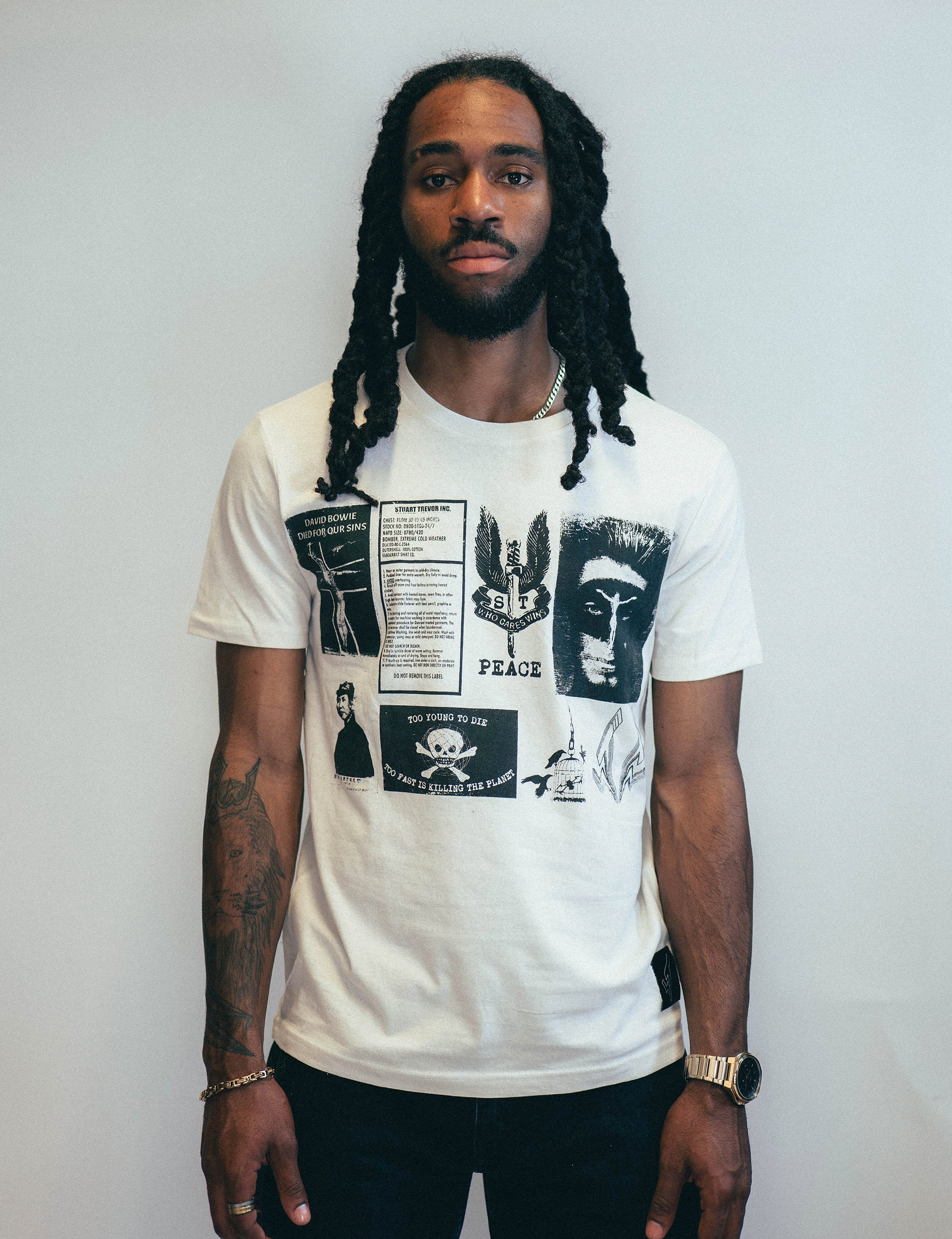 T-Shirt with Printed Patches in Ecru