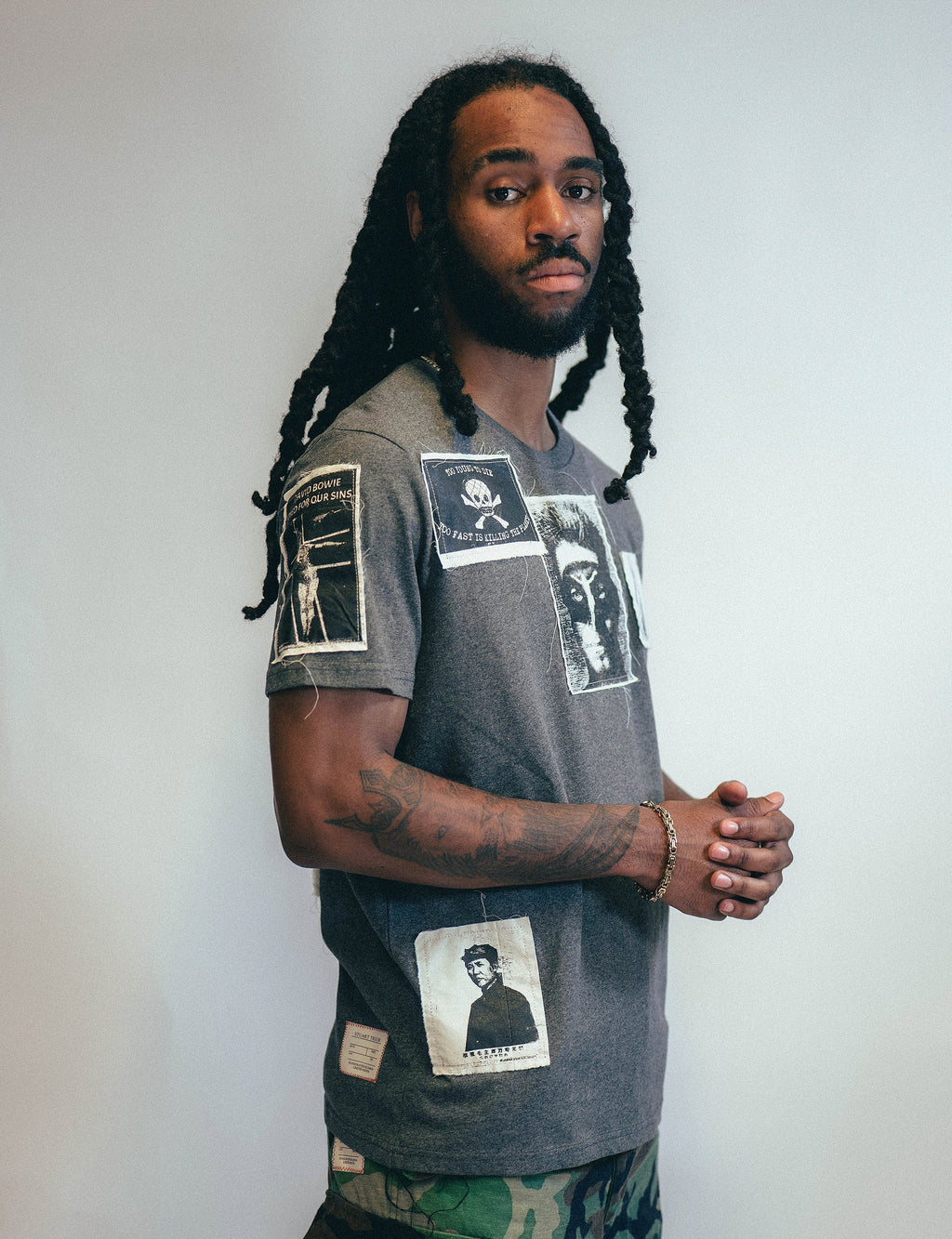'Saint' Multipatch T-Shirt in Grey