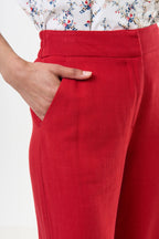 Tilde Linen Mix Straight Leg Trousers - Red