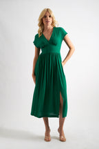 Unity Moss Crepe V-Neck Midi Dress - Green