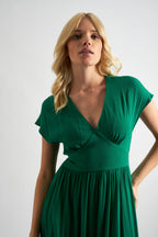 Unity Moss Crepe V-Neck Midi Dress - Green