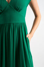 Unity Moss Crepe V-Neck Midi Dress - Green