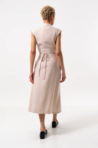 Urbain Satin Back Crepe Wrap Midi Dress - Camel