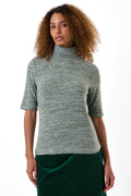 Vista Soft Marl Polo Neck Short Sleeve Top - Green
