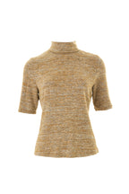 Vista Soft Marl Polo Neck Short Sleeve Top - Mustard