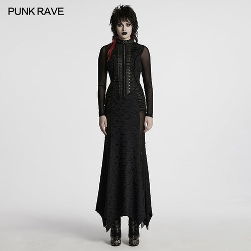 Punk Rave Seraphine Spinal Lace Panel Maxi Dress in Black