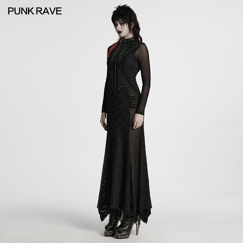 Punk Rave Seraphine Spinal Lace Panel Maxi Dress in Black