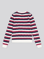 Womens Stripe Crew Neck Cable Jumper in Beaujolais