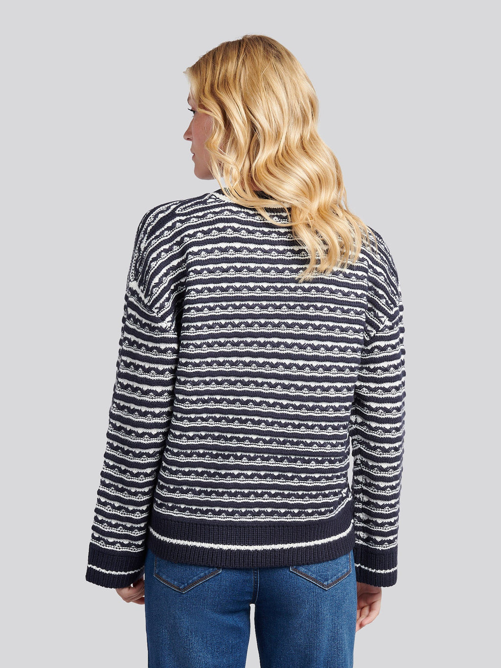 Womens Textured Stripe Jumper in Navy Iris