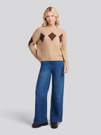 Womens Cable Argyle Mock Neck Jumper in Natural