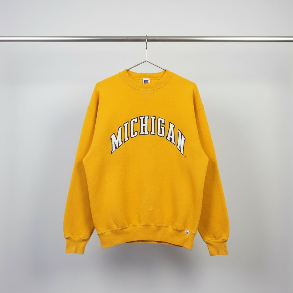 Vintage Russell Athletic Michigan Sweatshirt Yellow Medium