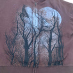 Vintage Womens Wolf Scene Zip Hoodie Brown Medium