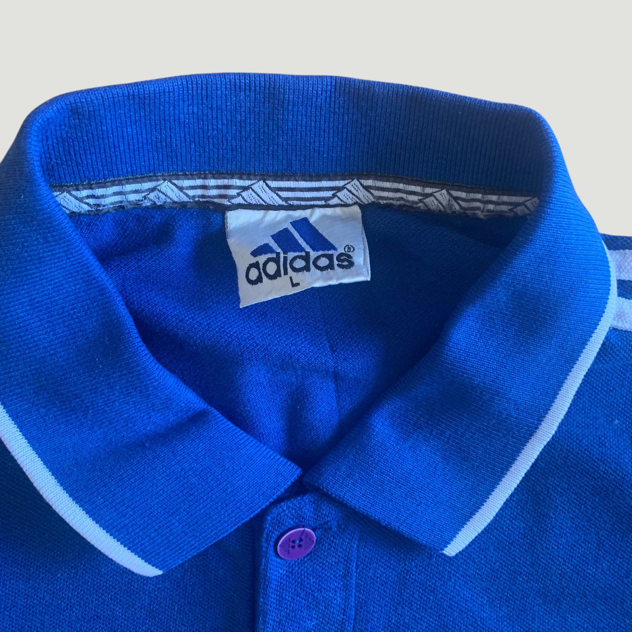 Vintage 90s Adidas Polo T-Shirt Royal Blue Large