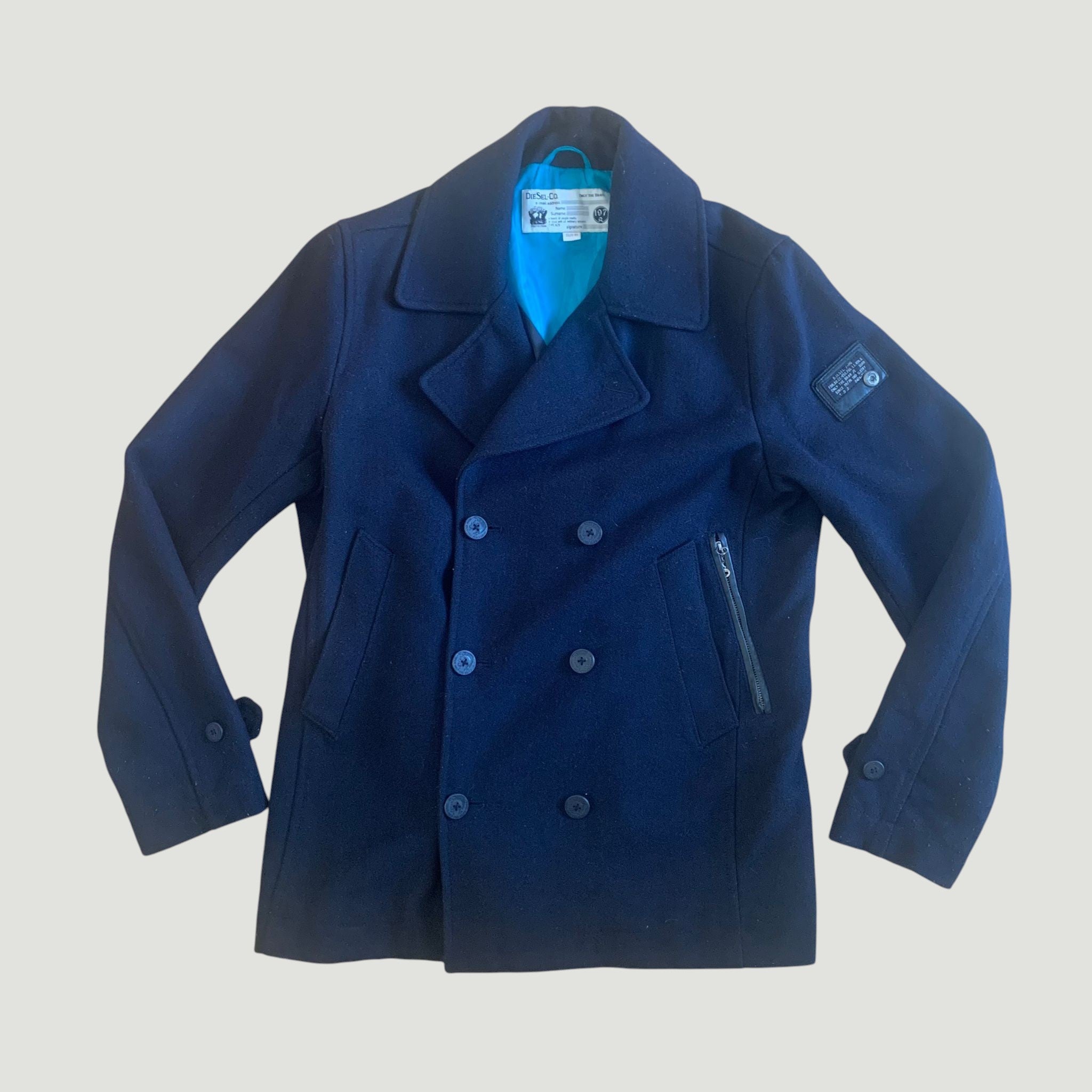 Vintage Diesel Co Only The Brave Wool Peacoat Jacket Navy XL