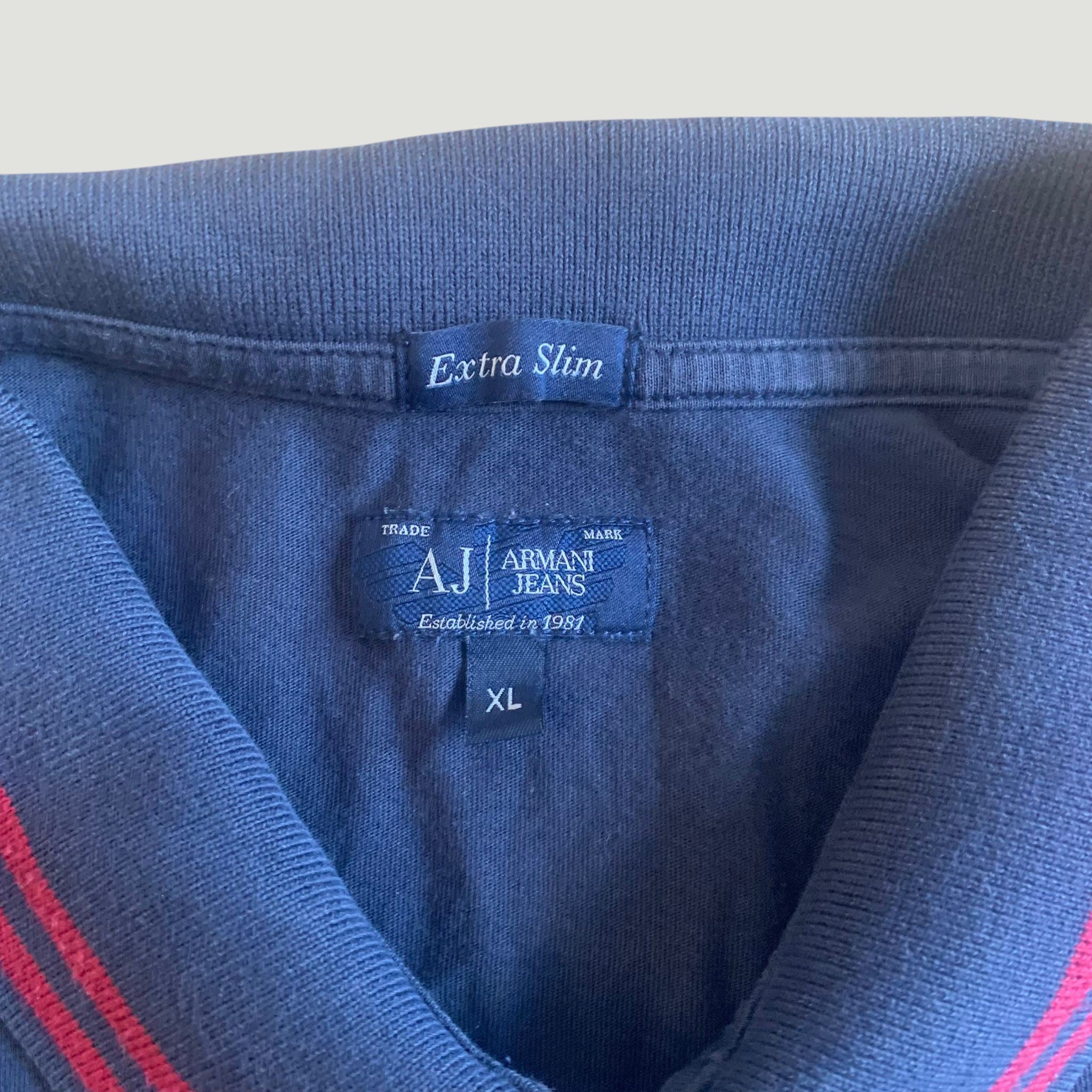 Preloved Armani Jeans Long Sleeve Polo T-Shirt Navy Extra Slim XL