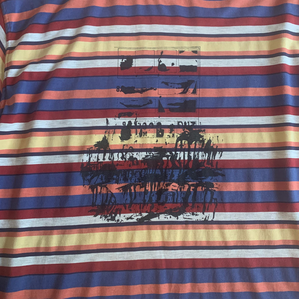 Vintage 90s Striped Pop Art Print T-Shirt Red/Blue Medium