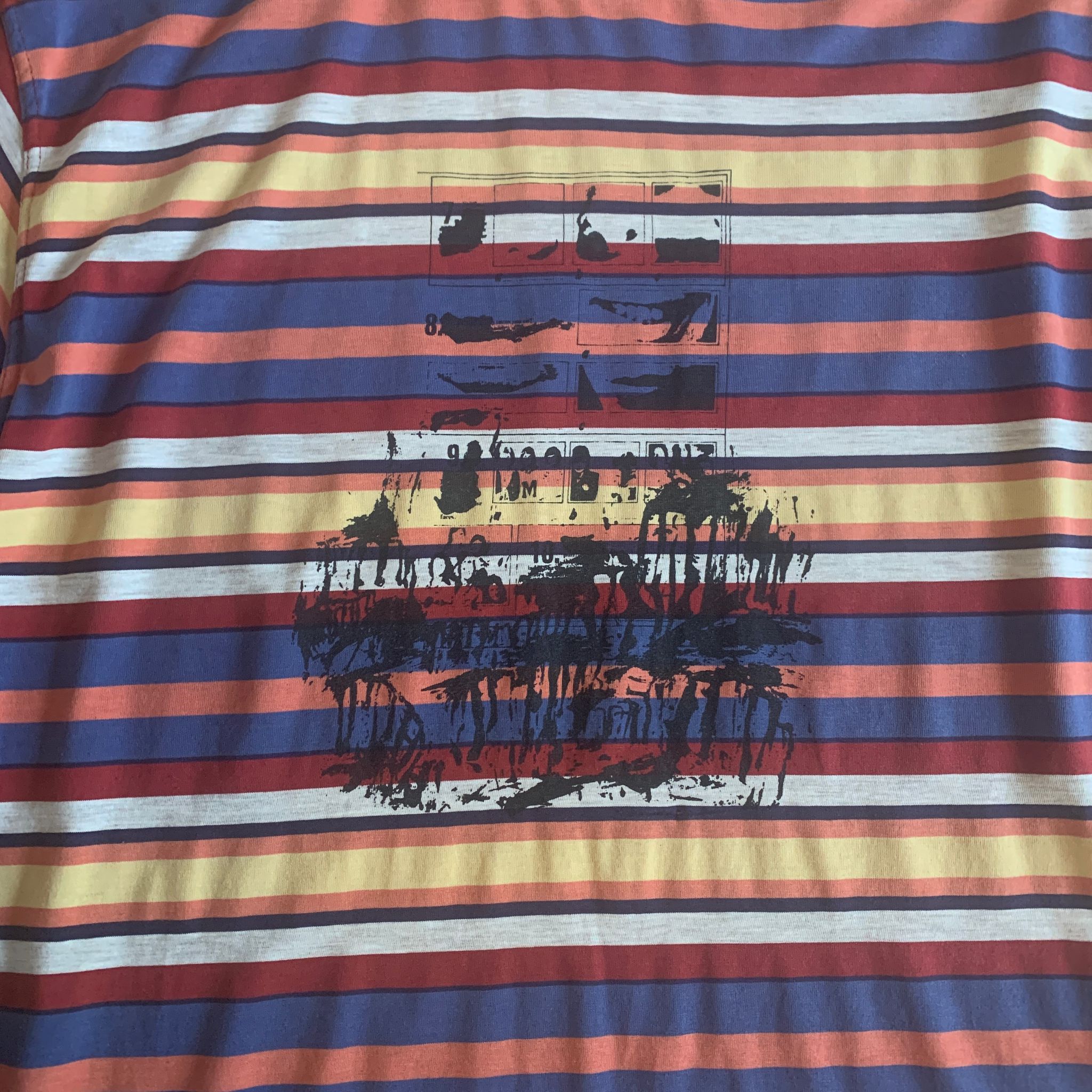 Vintage 90s Striped Pop Art Print T-Shirt Red/Blue Medium