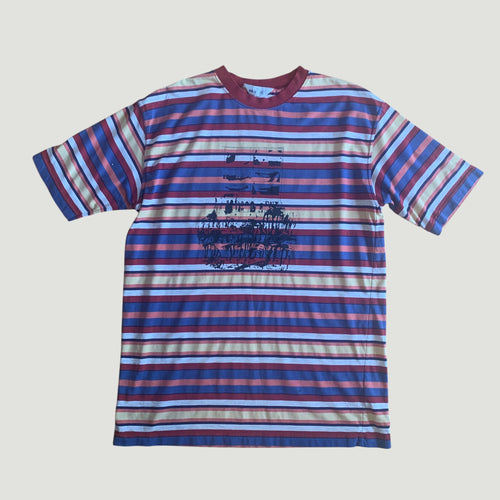 Vintage 90s Striped Pop Art Print T-Shirt Red/Blue Medium
