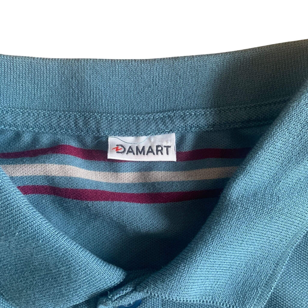 Preloved Damart Long Sleeved Striped Polo T-Shirt Green Medium