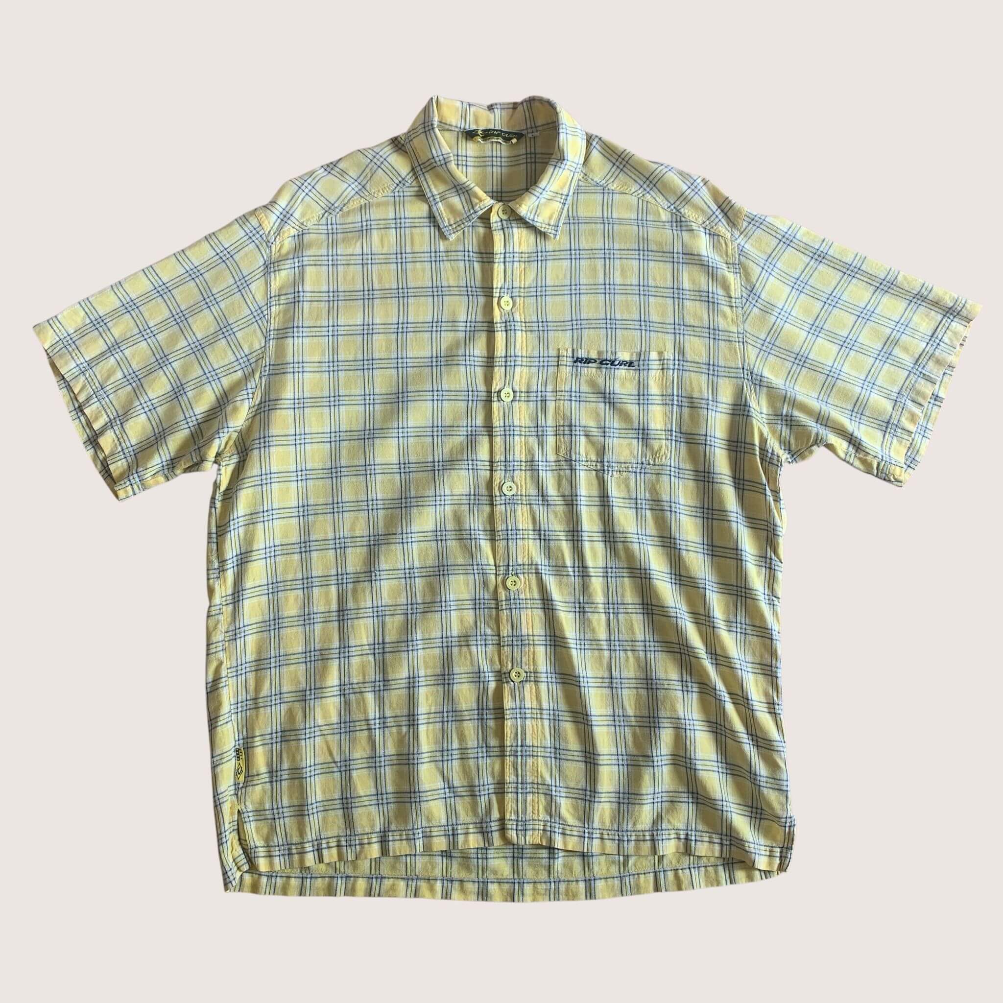 Vintage 90s Rip Curl Checked Shirt Short Sleeved Yellow Large