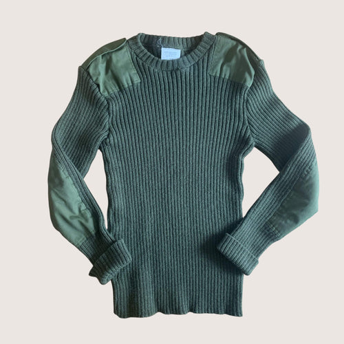 Vintage Military/Fishing Jumper Heavy Olive Round Neck Green Medium